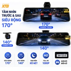 Camera hành trình gương N3 CARLOVER 2K màn gương cảm ứng ghi hình đồng thời trước sau quay đêm nét