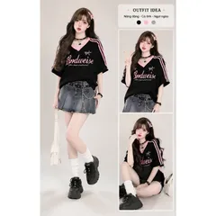 Áo Phông Nữ Bodweise Chất Cotton Form Rộng - Áo Thun Thể Thao Freesize Phối Bo Cổ