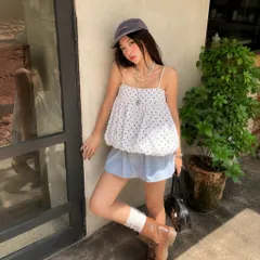 Áo Bí 2 Dây Phồng Có Dây Điều Chỉnh Form Babydoll Rộng Vải Gió Hàn Họa Tiết Chấm Bi A36| Mii Closet