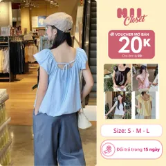 Áo Kiểu Cổ Rộng Dáng Bồng Tay Ngắn Chất Gió Nhăn Mềm Mát Thắt Nơ Sau Lưng Siêu Xinh A38| Mii Closet