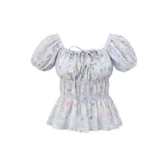 Áo Babydoll Hoa Nhí Nữ Tay Phồng Dáng Xòe - Áo Nữ Chất Voan Tơ Cao Cấp Mềm Mát Thời Trang
