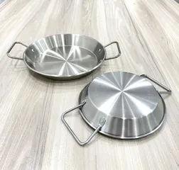 Chảo mạ vàng bạc 1 đáy, dùng để chiên xào hoặc bày trí món ăn phong cách Hàn Quốc / nhà hàng (như bò né, bít tết, gà (TH751)