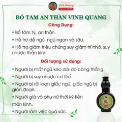 Bổ Tâm An Thần Vĩnh Quang chai 280ml Hỗ trợ dễ ngủ, ngủ ngon, giảm triệu chứng suy giảm trí nhớ
