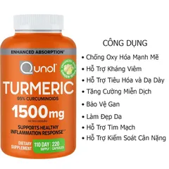 220 Viên nghệ TUMERIC CURCUMIN QUNOL 1500mg của Mỹ