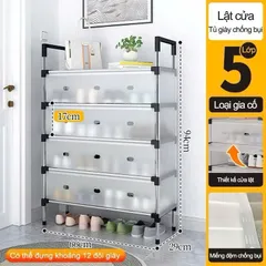 Giá/ Kệ Giày Dép Inox Có Vách Ngăn Chắn Bụi 5 Tầng 