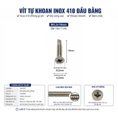 [Combo 100] Vít Tự Khoan Inox 410 M4.2x19mm Đầu Bằng | Ren Mịn, Bắn Nhôm Kính, Cơ khí, Dân dụng