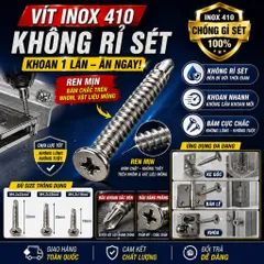 [Combo 100] Vít Tự Khoan Inox 410 M4.2x19mm Đầu Bằng | Ren Mịn, Bắn Nhôm Kính, Cơ khí, Dân dụng