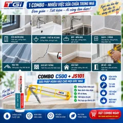 Combo Keo Silicone C500 Kèm Súng JS101 | Keo Chống Thấm Khe Gạch, Nhôm Kính, Lavabo, mái tôn