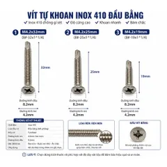 Vít Tự Khoan Inox 410 Đầu Bằng M4.2 (19mm, 25mm, 32mm) - Vít Bắn Tôn, Nhôm Kính, sắt thép