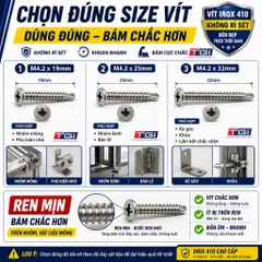 Vít Tự Khoan Inox 410 Đầu Bằng M4.2 (19mm, 25mm, 32mm) - Vít Bắn Tôn, Nhôm Kính, sắt thép