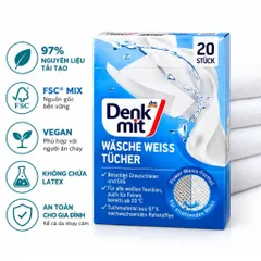 Giấy Giặt Tẩy Trắng Quần Áo Denkmit Đức, Giữ Quần Áo Sáng Đẹp Bền Màu Hiệu Quả, Tiết Kiệm Thời Gian Giặt Dũ