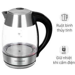 Ấm Đun Siêu Tốc Thủy Tinh 1,8L LocknLock EJK418SLV 1850W Có Đèn Led Khi Đun - Bảo Hành 12 Tháng