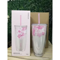 Ly nhựa 2 lớp Cherry Blossom kèm ống hút Lock&Lock 750ML - HAP509