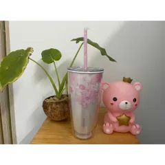 Ly nhựa 2 lớp Cherry Blossom kèm ống hút Lock&Lock 750ML - HAP509