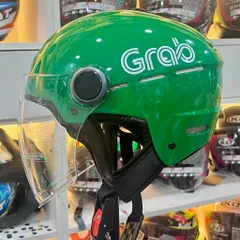 Nón Bảo Hiểm 2/3 Varo P10 Lên Tem Grab Xanh Kèm Kính Chắn Bụi – Mũ Bảo Hiểm Nam Nữ