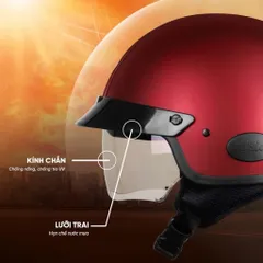 Mũ Bảo Hiểm Asia MT139 Nửa Đầu Có Kính Âm Màu Đỏ Nhám – Đạt Chuẩn – Bền Đẹp – Thoáng Mát