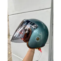 Combo Mũ bảo hiểm 3/4 M20C màu xanh xám gắn kính che nắng, che bụi tiện lợi cao cấp
