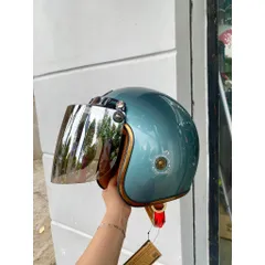 Combo Mũ bảo hiểm 3/4 M20C màu xanh xám gắn kính che nắng, che bụi tiện lợi cao cấp