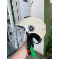 Nón bảo hiểm nửa đầu Anda màu sữa bóng kính dài che cằm siêu đẹp