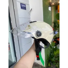 Nón bảo hiểm nửa đầu Anda màu sữa bóng kính dài che cằm siêu đẹp