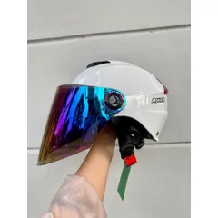 Nón Bảo Hiểm-Mũ Bảo Hiểm Nửa Đầu ANDA HELMET MàuTrắng Bóng,Chính Hãng Kính Dài[Tặng tem ]