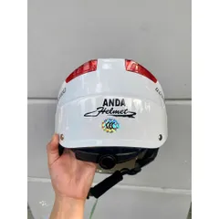 Nón Bảo Hiểm-Mũ Bảo Hiểm Nửa Đầu ANDA HELMET MàuTrắng Bóng,Chính Hãng Kính Dài[Tặng tem ]