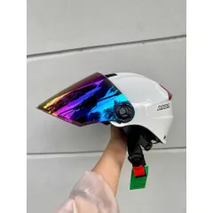 Nón Bảo Hiểm-Mũ Bảo Hiểm Nửa Đầu ANDA HELMET MàuTrắng Bóng,Chính Hãng Kính Dài[Tặng tem ]