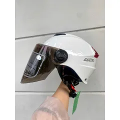 Nón Bảo Hiểm-Mũ Bảo Hiểm Nửa Đầu ANDA HELMET MàuTrắng Bóng,Chính Hãng Kính Dài[Tặng tem ]