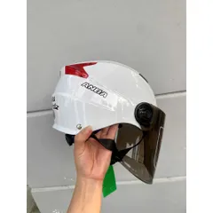 Nón Bảo Hiểm-Mũ Bảo Hiểm Nửa Đầu ANDA HELMET MàuTrắng Bóng,Chính Hãng Kính Dài[Tặng tem ]
