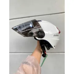 Nón Bảo Hiểm-Mũ Bảo Hiểm Nửa Đầu ANDA HELMET MàuTrắng Bóng,Chính Hãng Kính Dài[Tặng tem ]