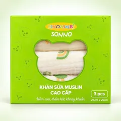 Khăn sữa muslin FITOBIMBI SONNO cấp cao 3 chiếc 25x25cm mềm mại thấm hút kháng khuẩn