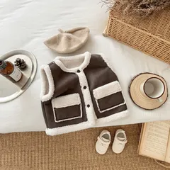 Hàng QC - Áo gile lông cừu túi hộp trơn vintage hàn quốc ấm áp dày dặn mùa đông cho bé gái