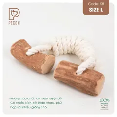 Que 2 khúc từ gỗ cà phê bện dây ở giữa K8 - Size L - Làm sạch răng, giải stress cho boss