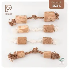 (K3) QQue từ gỗ cà phê gắn dây 2 cục + 3 nút - Làm sạch răng, giải stress cho boss