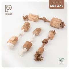 (K3) QQue từ gỗ cà phê gắn dây 2 cục + 3 nút - Làm sạch răng, giải stress cho boss