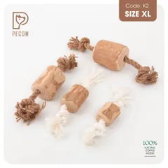 (K2) Que từ gỗ cà phê gắn dây 1 cục + nút 2 đầu - Làm sạch răng, giải stress cho boss