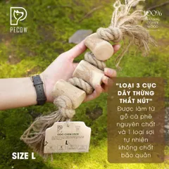 (Size L) Dây thừng thắt nút loại 3 cục từ gỗ cà phê - Giảm mảng bám, sạch răng cho thú cưng