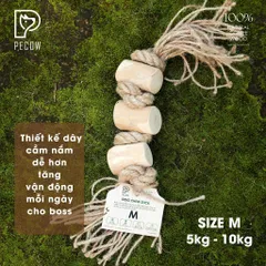 (Size M) Dây thừng thắt nút loại 3 cục từ gỗ cà phê - Giảm mảng bám, sạch răng cho thú cưng