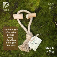 (Size S) Dây thừng thắt nút loại 2 cục từ gỗ cà phê - Giảm mảng bám, sạch răng cho thú cưng