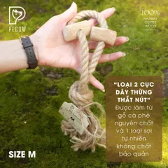 (Size M) Dây thừng thắt nút loại 2 cục từ gỗ cà phê - Giảm mảng bám, sạch răng cho thú cưng