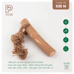 Que từ gỗ cà phê gắn dây kiểu 2 K5 - Size M - Làm sạch răng, giải stress cho boss