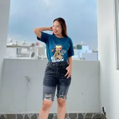 [Bigsize] Quần jean nữ lửng gối mẫu rách tua loang màu xám hàng co giãn phối nắp túi