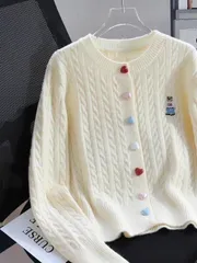 Áo Len Nữ Cardigan Thêu Gấu Đính Cúc Trái Tim Nhiều Màu Trẻ Trung, Chất liệu Len Lông Thỏ Mềm Mại