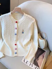 Áo Len Nữ Cardigan Thêu Gấu Đính Cúc Trái Tim Nhiều Màu Trẻ Trung, Chất liệu Len Lông Thỏ Mềm Mại
