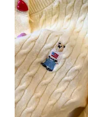 Áo Len Nữ Cardigan Thêu Gấu Đính Cúc Trái Tim Nhiều Màu Trẻ Trung, Chất liệu Len Lông Thỏ Mềm Mại