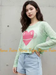 Áo len nữ kiểu lỗ croptop tay dài hình trái tim