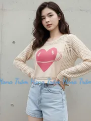 Áo len nữ kiểu lỗ croptop tay dài hình trái tim