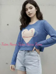 Áo len nữ kiểu lỗ croptop tay dài hình trái tim
