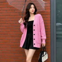 Áo Khoác Len Cardigan Nữ Dáng Rộng Phong Cách Hàn Quốc