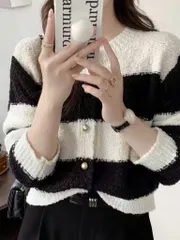 Áo khoác len cardigan nữ tay dài sọc ngang